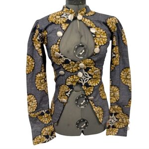 Vintage Women's Floral Tye dye Blue White Corset Top Overcoat‎ Rare